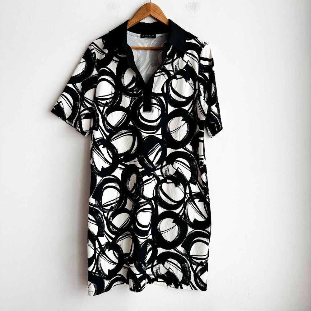 Shan Black White Geometric Print Scuba Fabric Dress XL - Picture 6 of 6